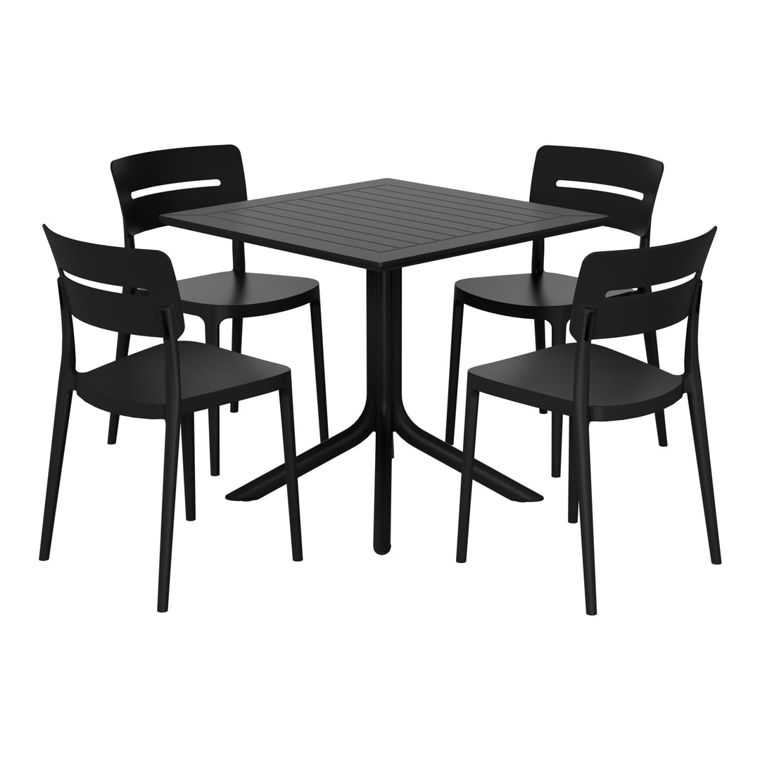 Playa Modern 5-Piece Resin Patio Dining Table Set with Stackable Patio Dining Chairs
