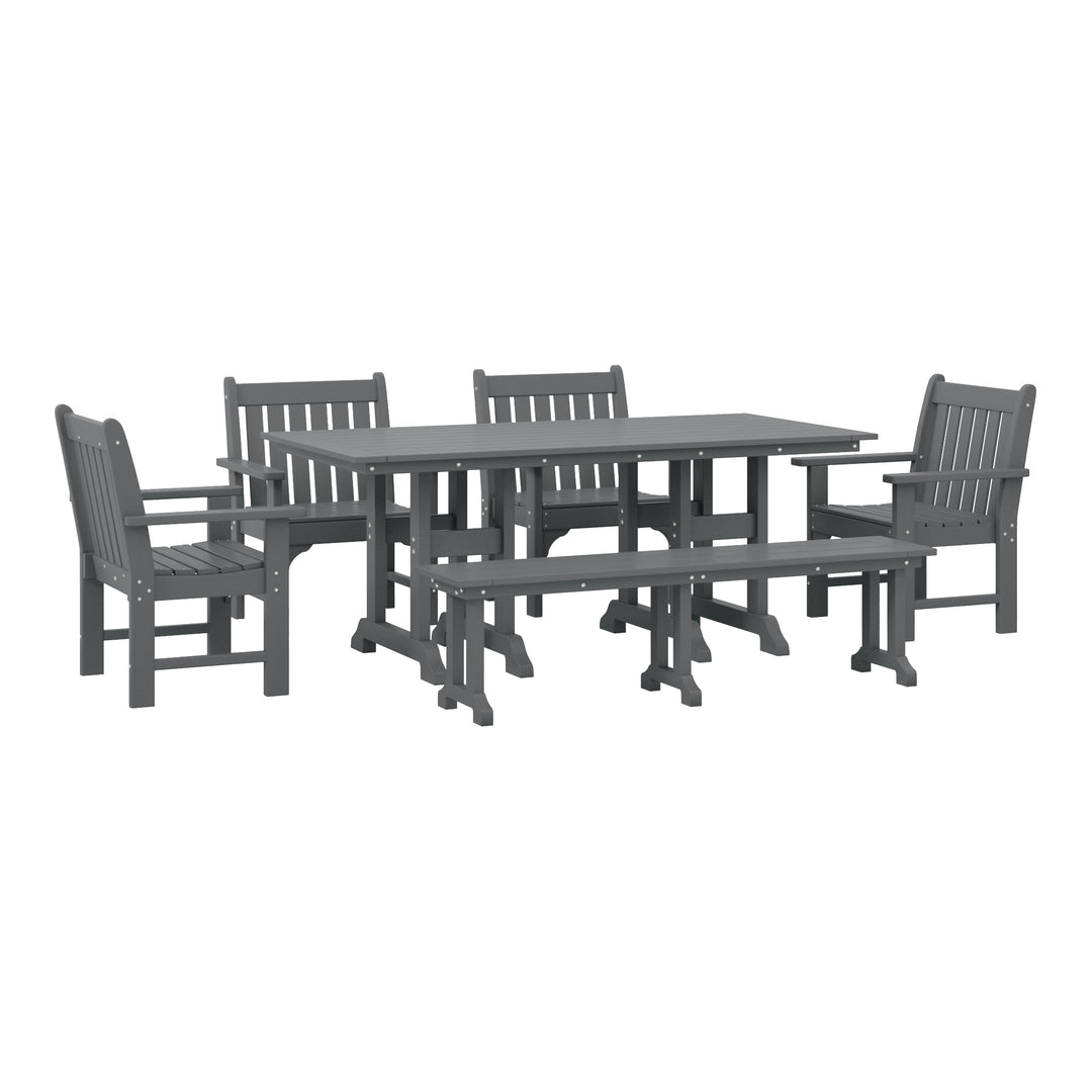 Malibu 6-Piece HDPE Outdoor Rectangle Dining Patio Table and Chairs Set