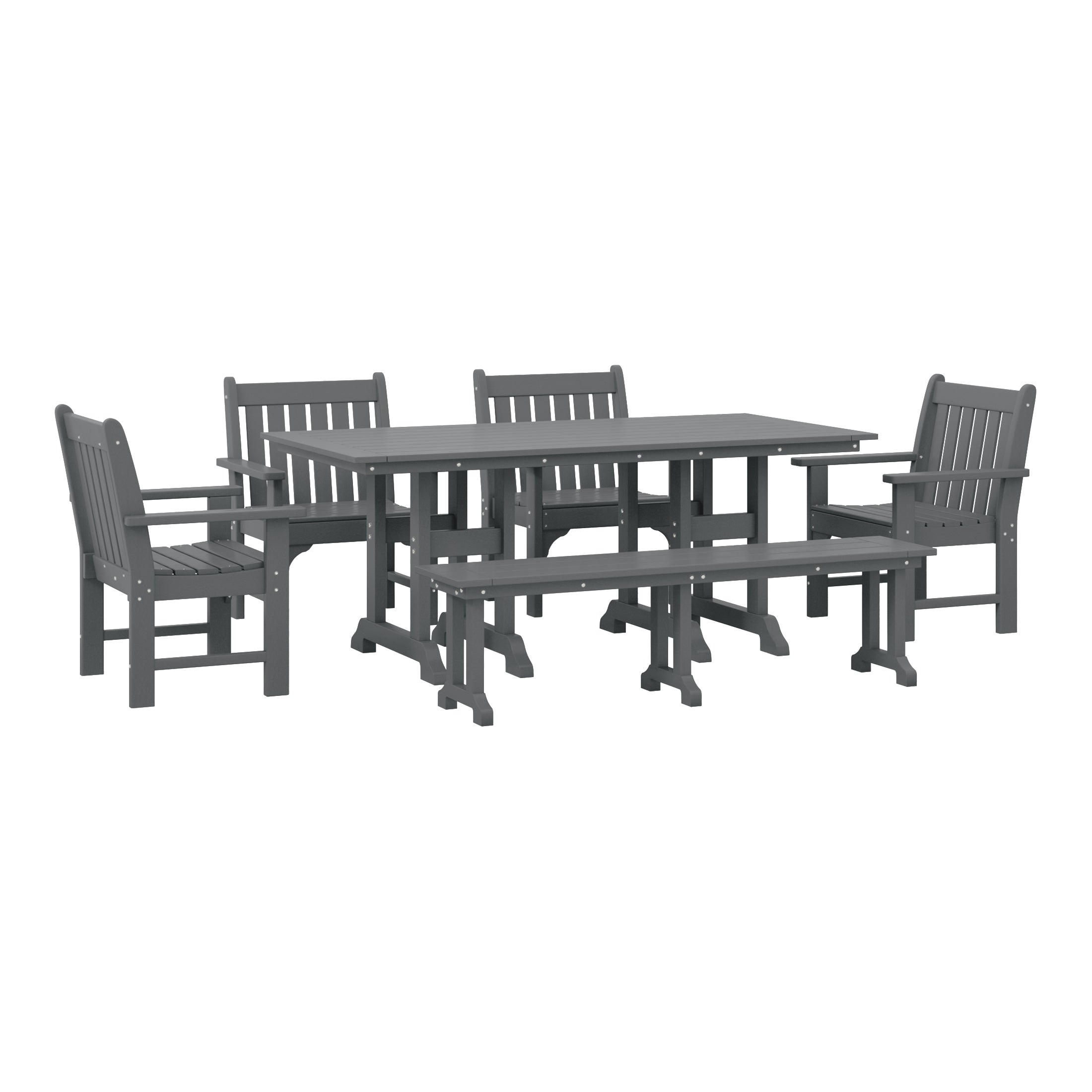 Malibu 6-Piece HDPE Outdoor Rectangle Dining Patio Table and Chairs Set