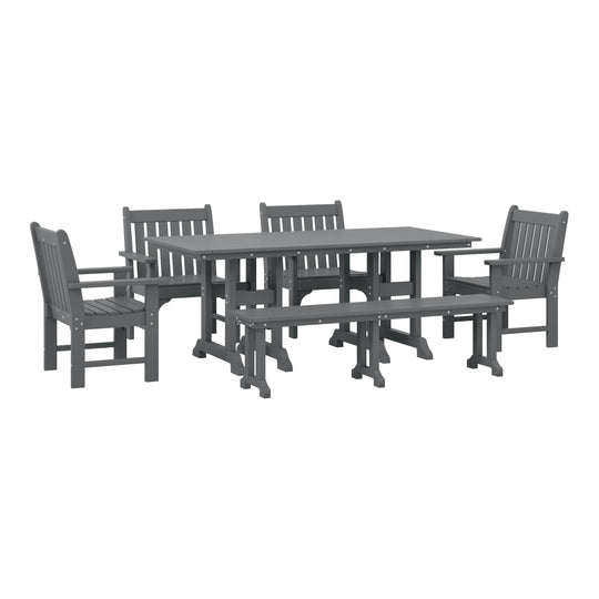 Malibu 6-Piece HDPE Outdoor Rectangle Dining Patio Table and Chairs Set