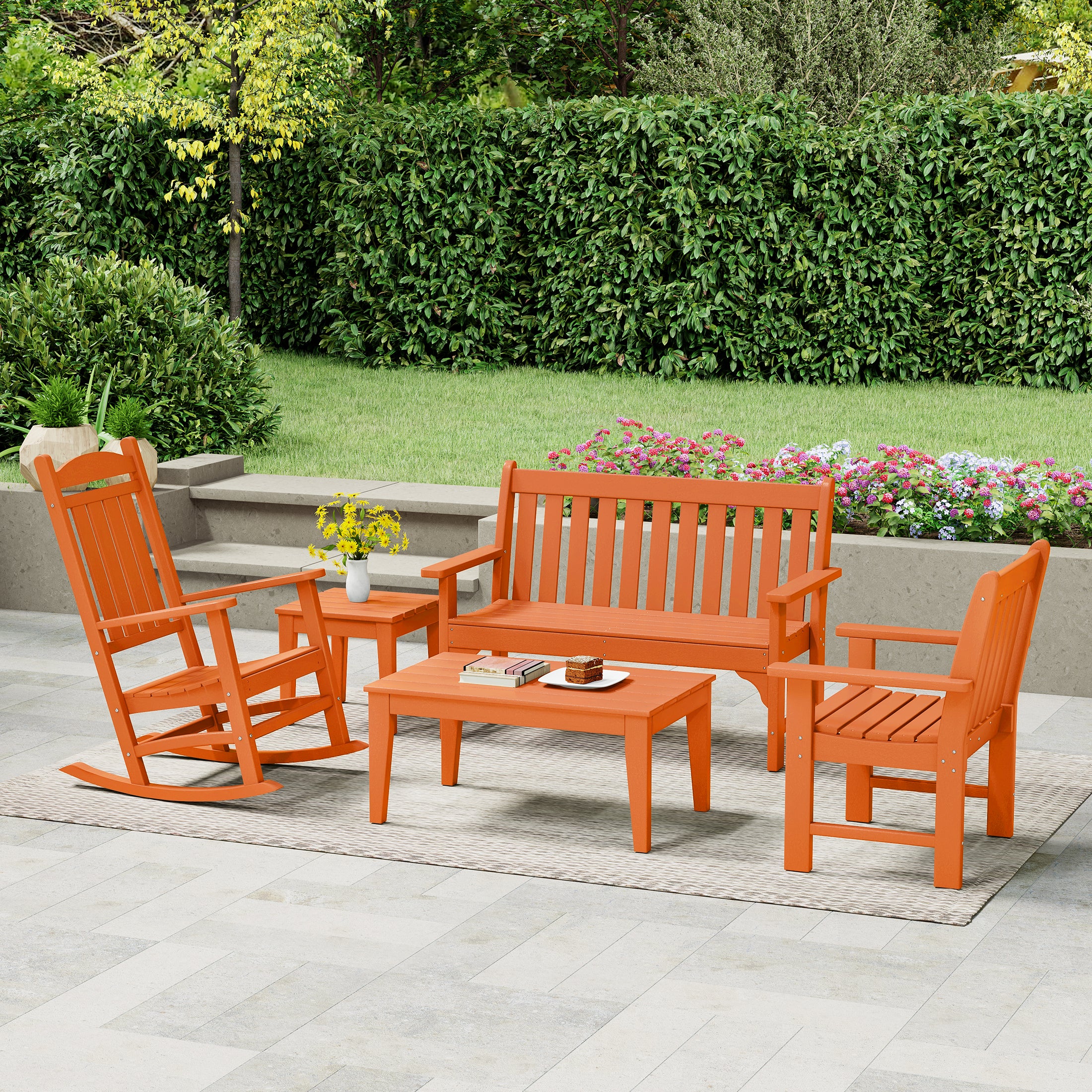 Malibu 5-Piece HDPE Outdoor Patio Furniture Couch and Rocking Chair Set