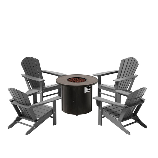 Dylan Outdoor Patio Adirondack Chair with Round Fire Pit Table Sets