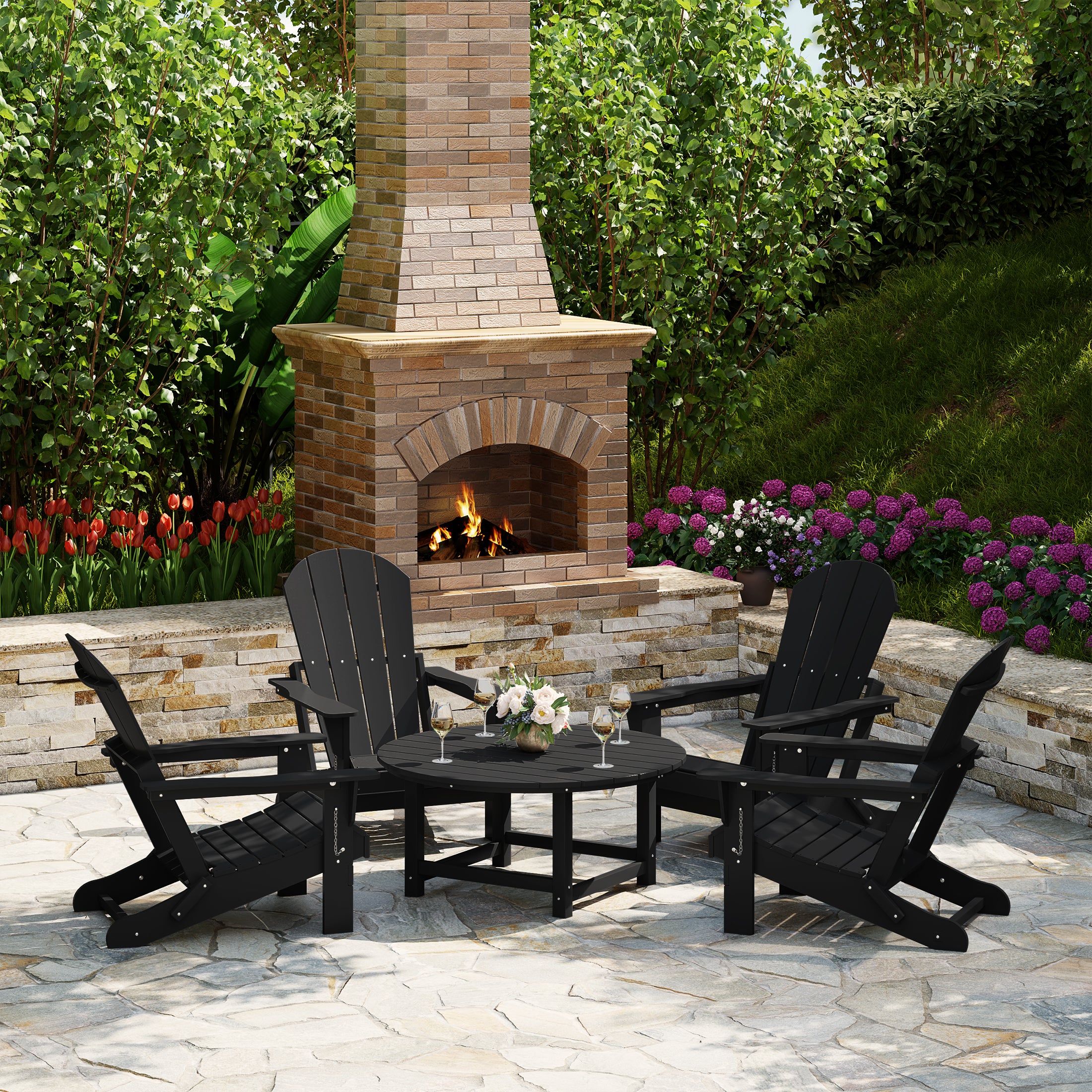 Malibu 5-Piece HDPE Folding Adirondack Chair Outdoor Patio