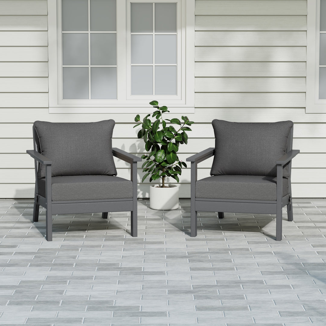 Avalon Outdoor Modern HDPE Patio Club Chairs with Deep Seat Cushions (Set of 2)