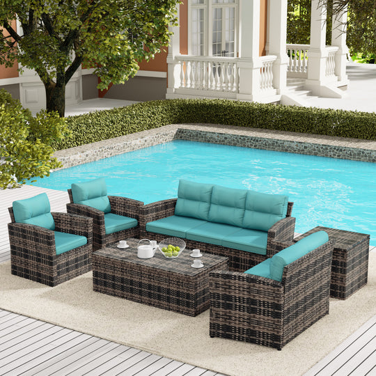 Helio 6-Piece PE Rattan Wicker Outdoor Patio Conversation Sofa Set