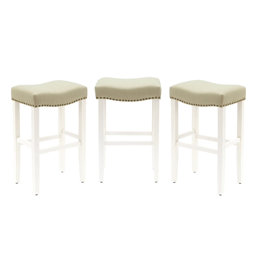 Lenox 29" Upholstered Saddle Seat Antique White Bar Stool (Set of 3)