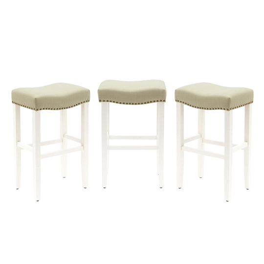 Lenox 29" Upholstered Saddle Seat Antique White Bar Stool (Set of 3)