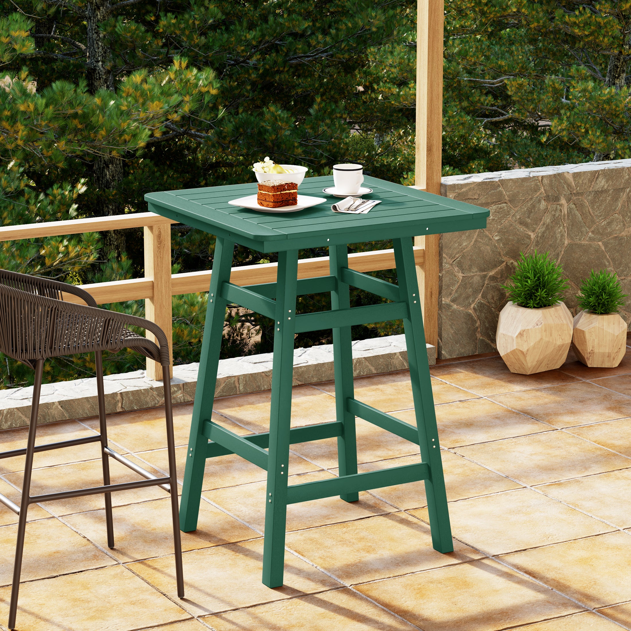 Malibu 30" Square Outdoor Patio Bistro Bar Table With Umbrella Hole