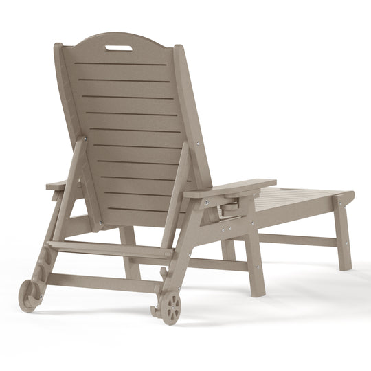 Aruba Outdoor HDPE Patio Chaise Lounges With Wheels & Cup Holder (Set of 4)