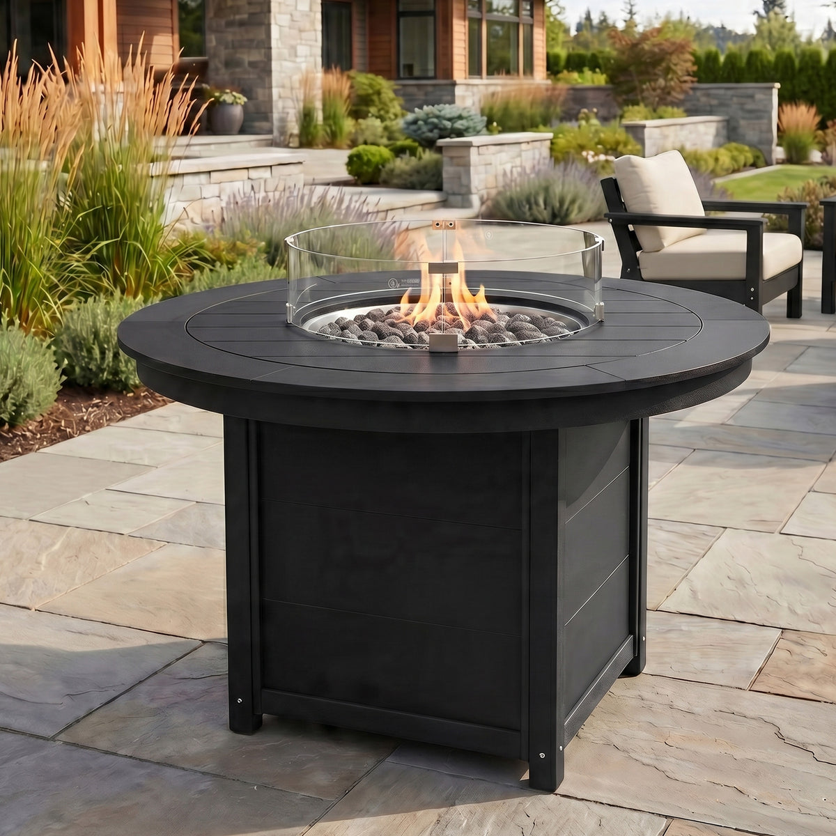 Helios 47" Modern Outdoor Patio Propane Gas Round Fire Pit Table
