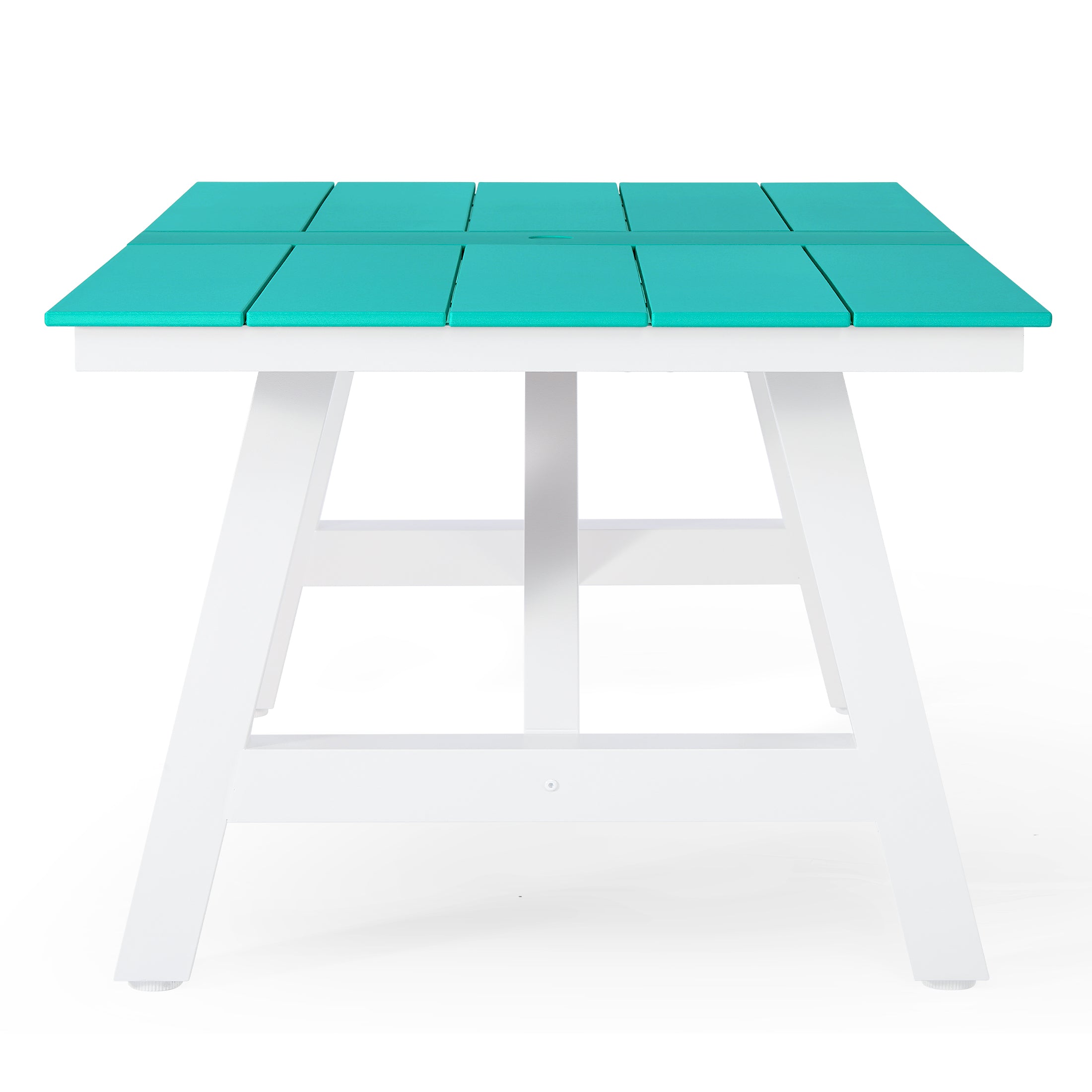 Cape May 90" HDPE Rectangle Outdoor Patio Dining Table With Umbrella Hole and Metal Frame