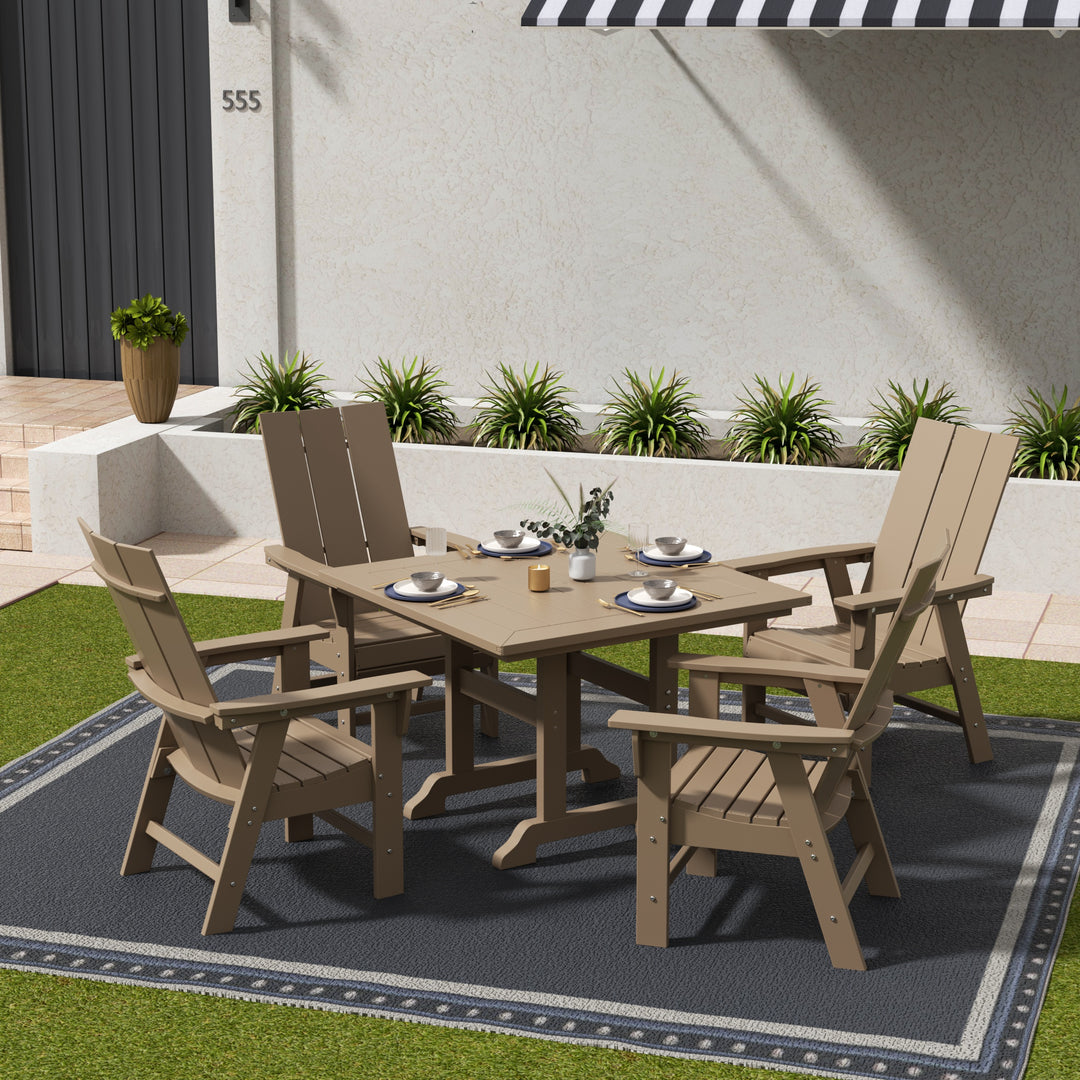 Ashore 5 Piece Outdoor Patio Dining Square Table and Modern Armchair Set