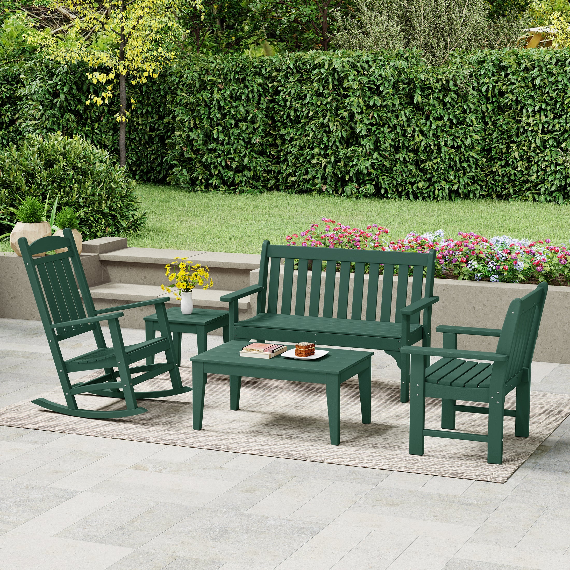Malibu 5-Piece HDPE Outdoor Patio Furniture Couch and Rocking Chair Set