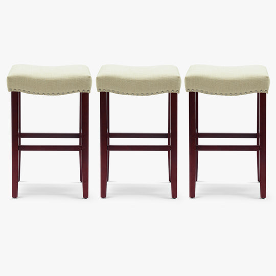 Lenox 29" Upholstered Saddle Seat Cherry Bar Stools (Set of 3)