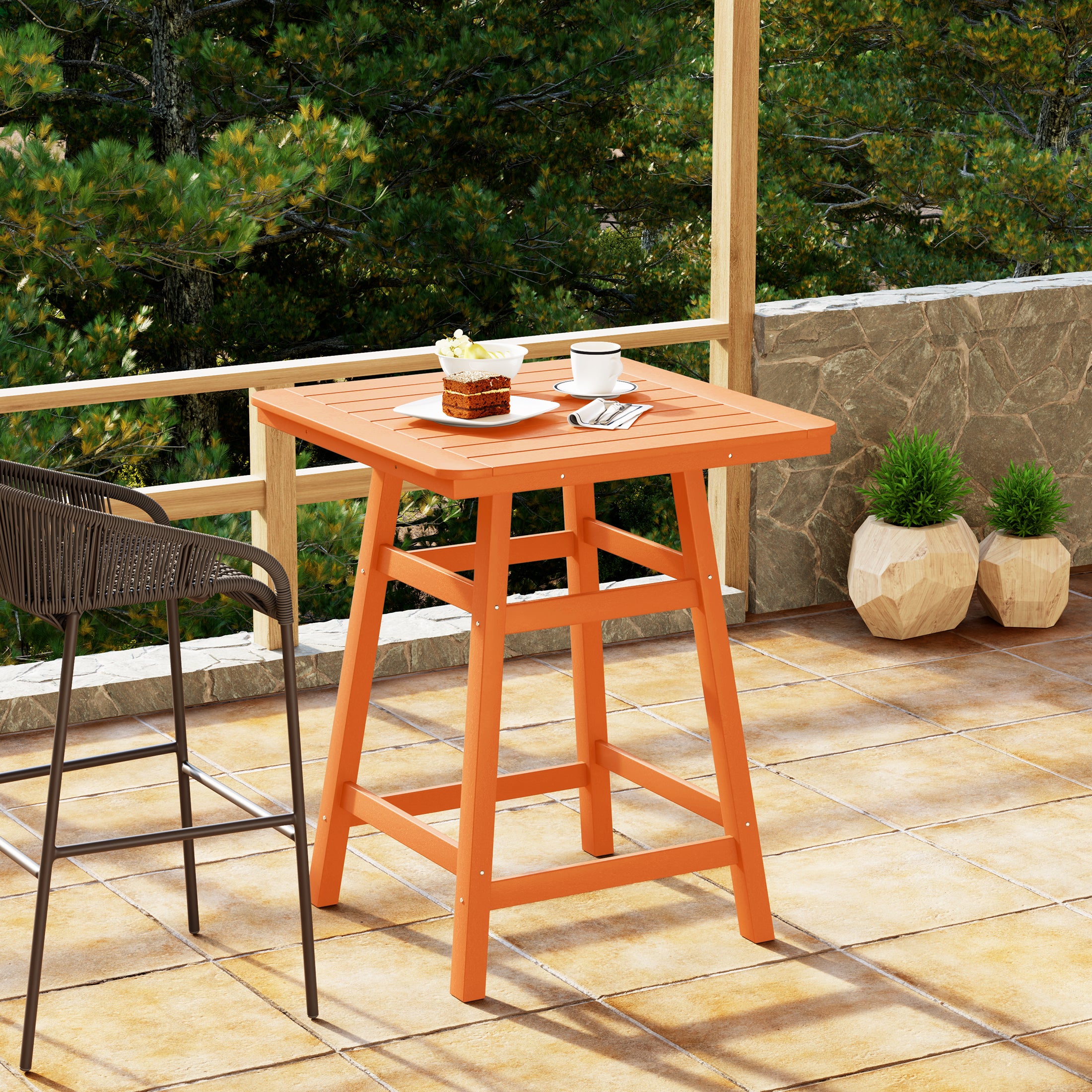 Malibu 30" Square Outdoor Patio Counter High Bistro Bar Table With Umbrella Hole
