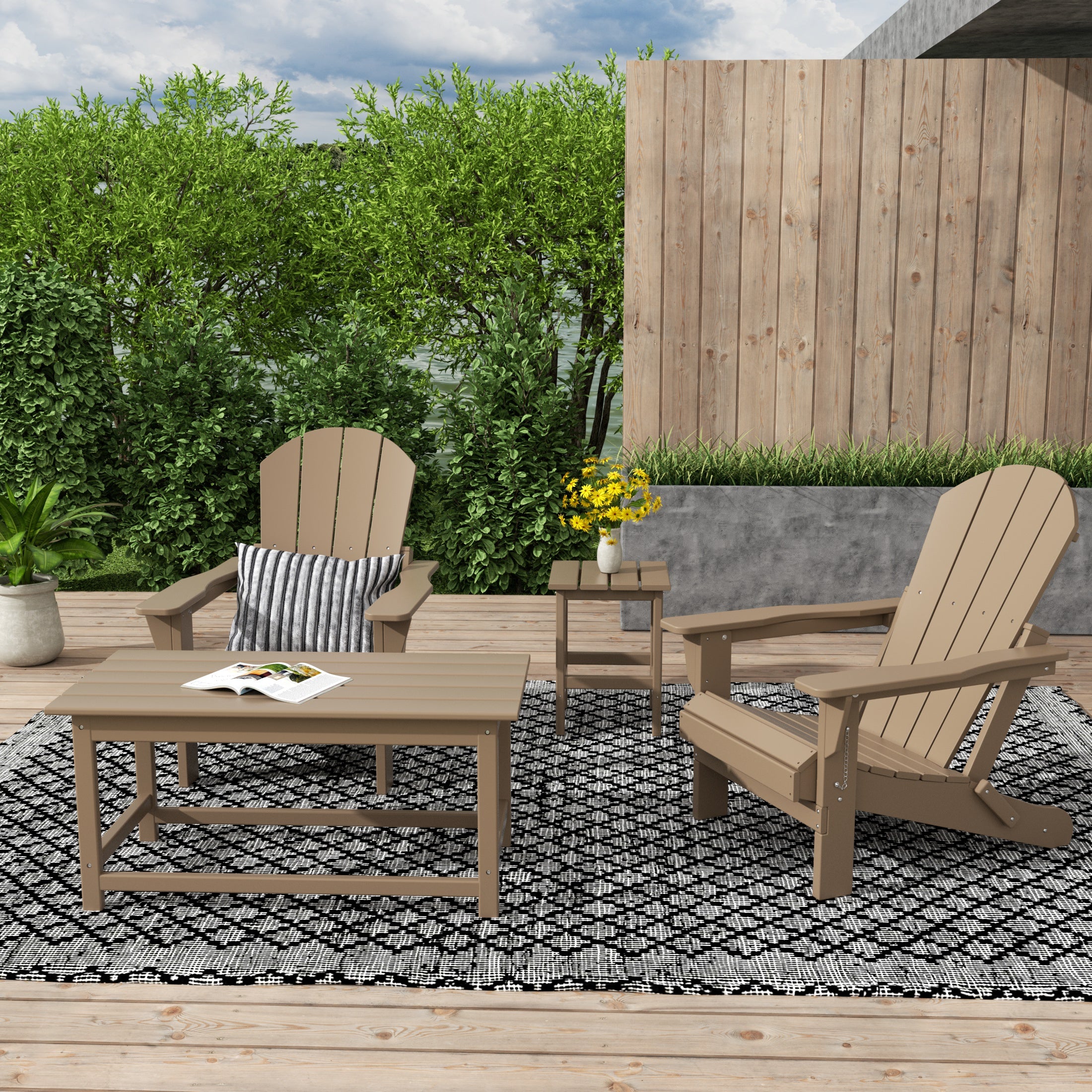 Malibu 4-Piece set Outdoor / Patio Poly Adirondack chairs with a Coffee and a side table ( 2 seater )