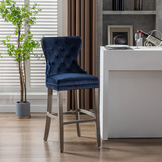 Wordford 29" Tufted Velvet Bar Stool, Antique Gray