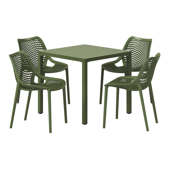 Playa 5-Piece Outdoor Patio Metal Frame Dining Table Set with Stackable Patio Dining Chairs