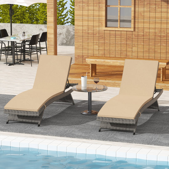 Somerset Grey Rattan Wicker Outdoor Chaise Lounge with Cushion (Set of 2)