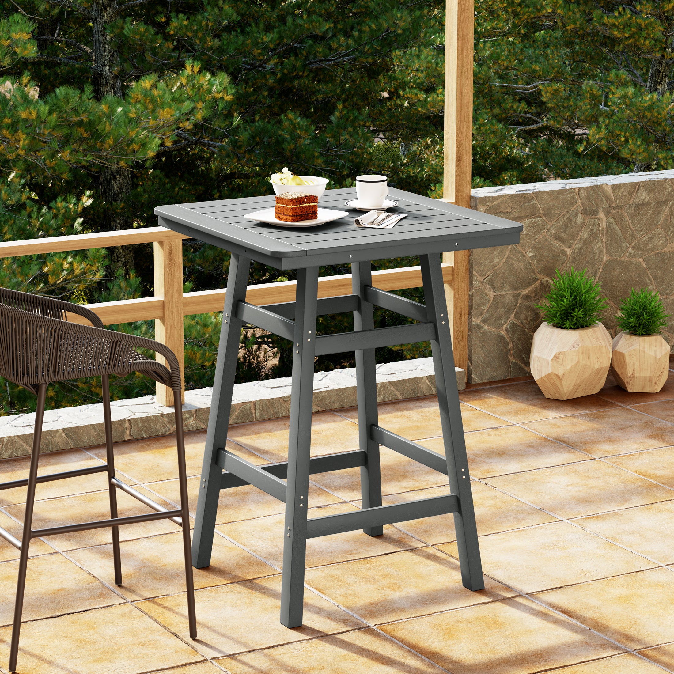 Malibu 30" Square Outdoor Patio Bistro Bar Table With Umbrella Hole