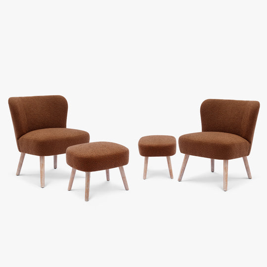 Genevieve 4-Piece Set Mid-Century Boucle Accent Chairs with Ottoman Foot Stools