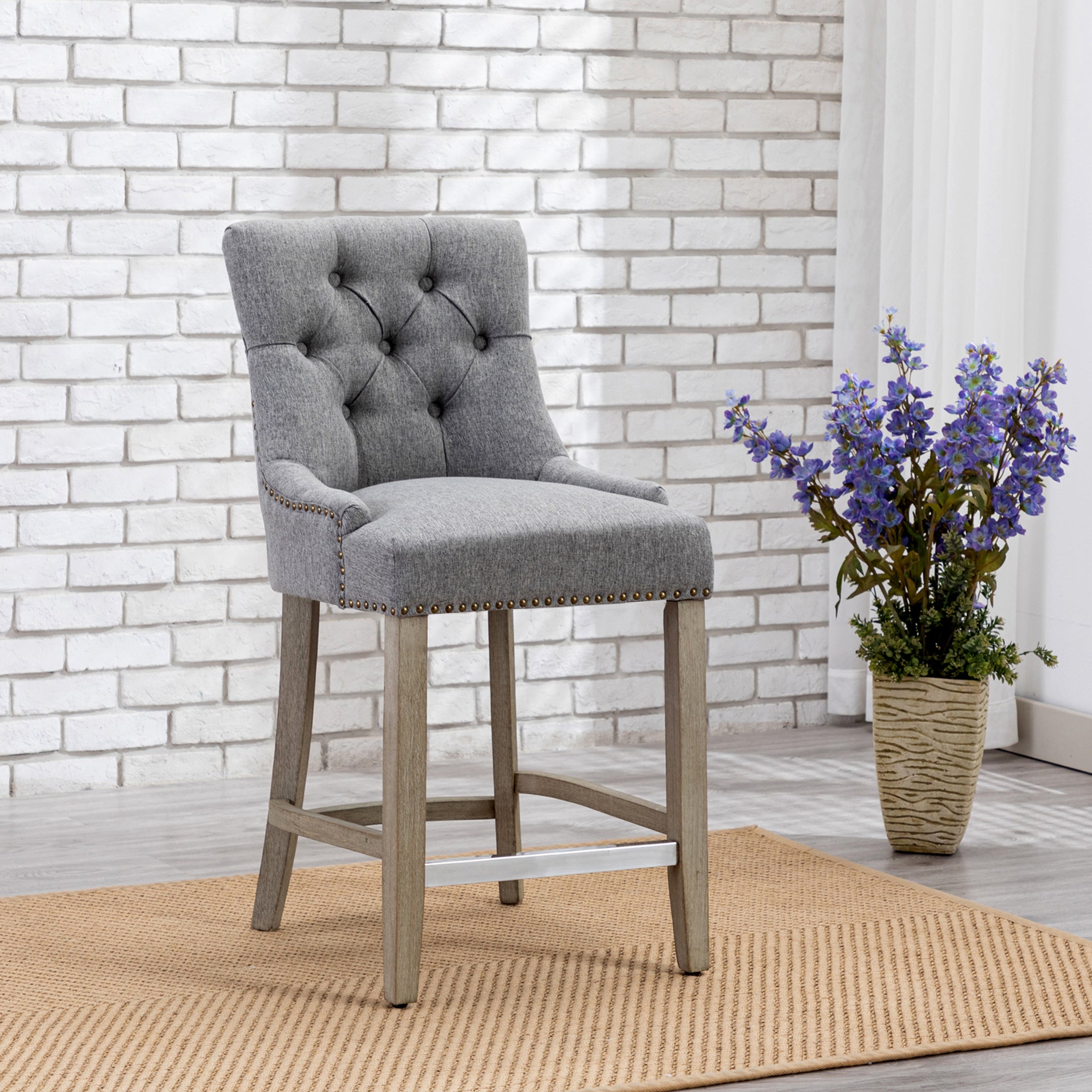 Hayes 24" Upholstered Wood Bar Stool with Tufted Back