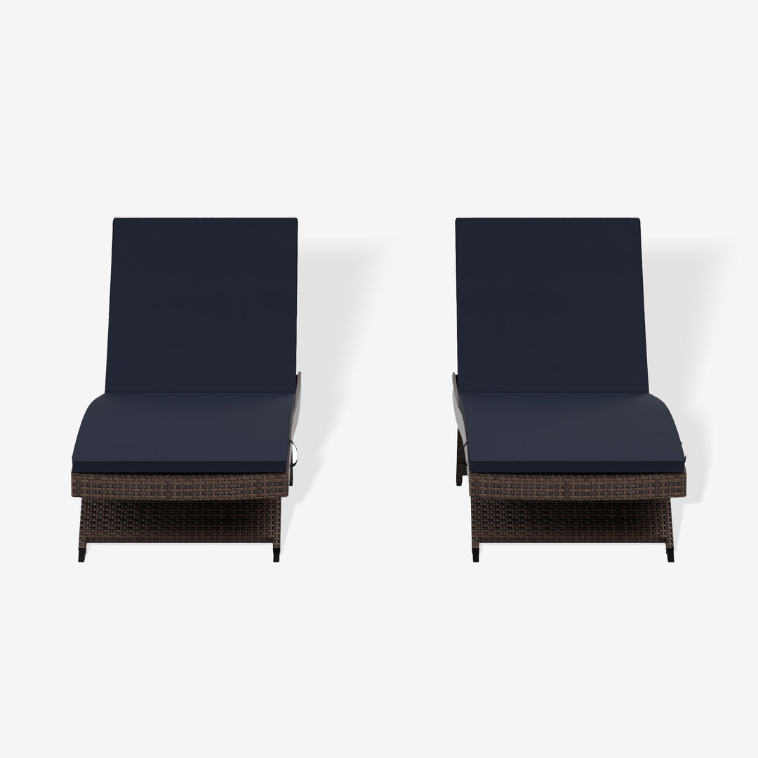 Somerset Brown Rattan Wicker Outdoor Patio Chaise Lounge with Cushion (Set of 2)