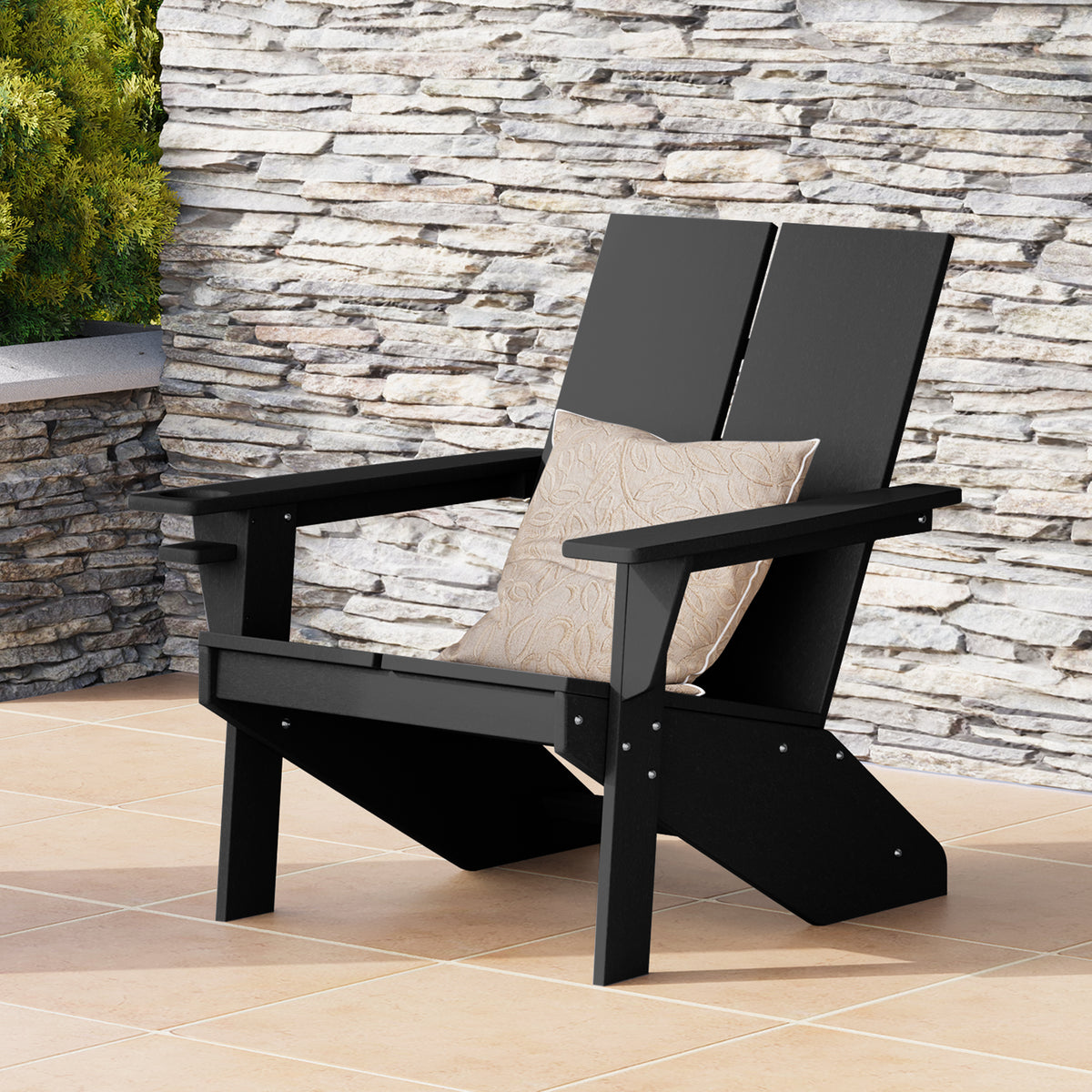 Riviera modern Adirondack chair with cup holder in Black styled outdoors