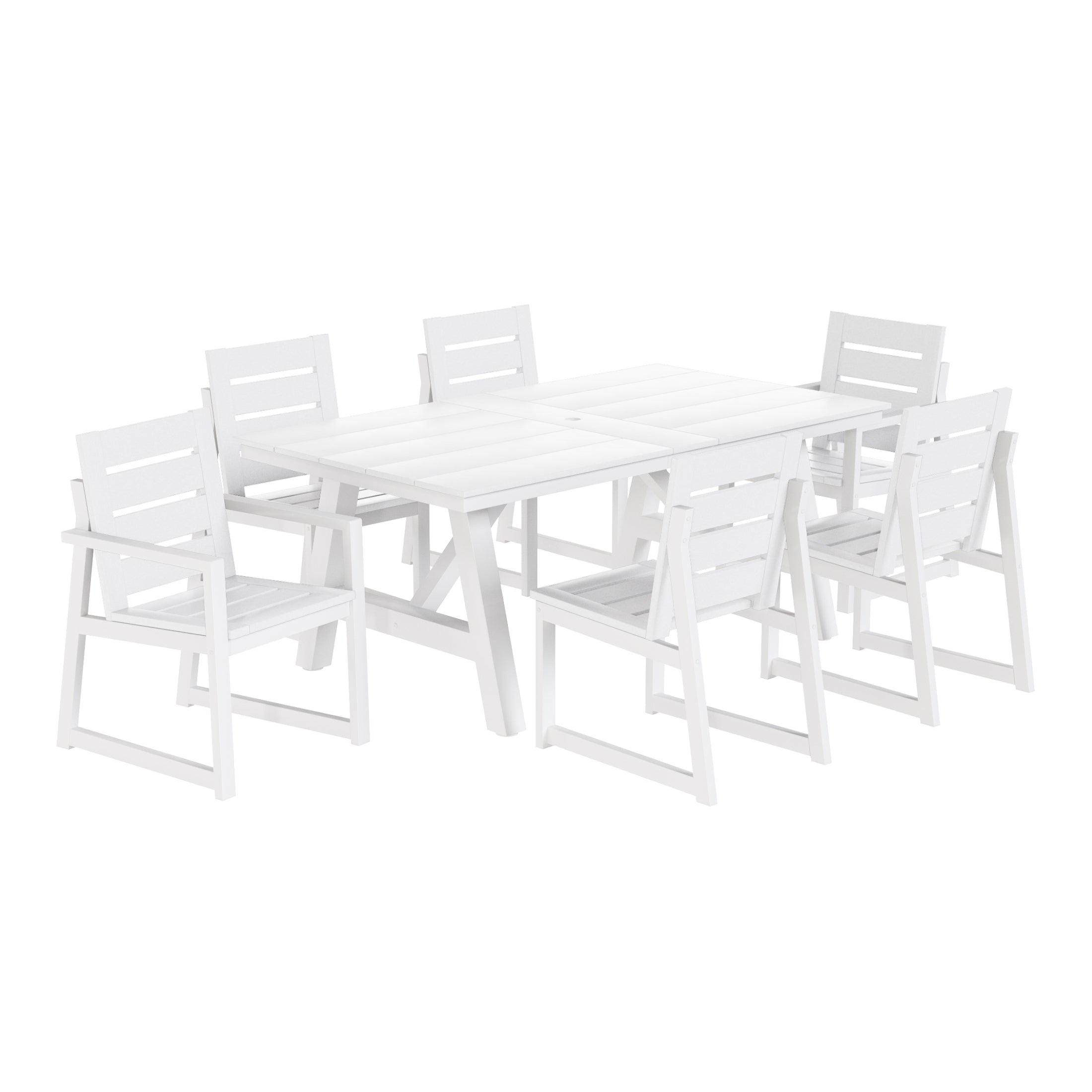 Cape May 7-Piece HDPE Outdoor Furniture Patio Dining Table With Umbrella Hole and Chairs Set For 6