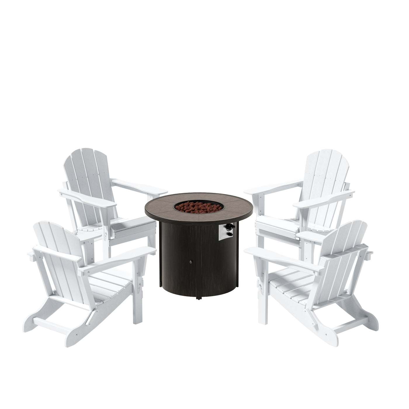 Malibu Outdoor Adirondack Folding Chair With Round Fire Pit Table Set