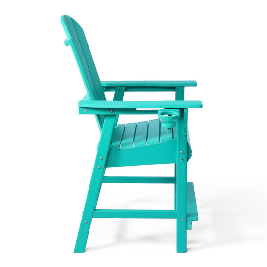 Malibu Outdoor HDPE  Tall Adirondack Counter Height Bar Chair With Cup Holder