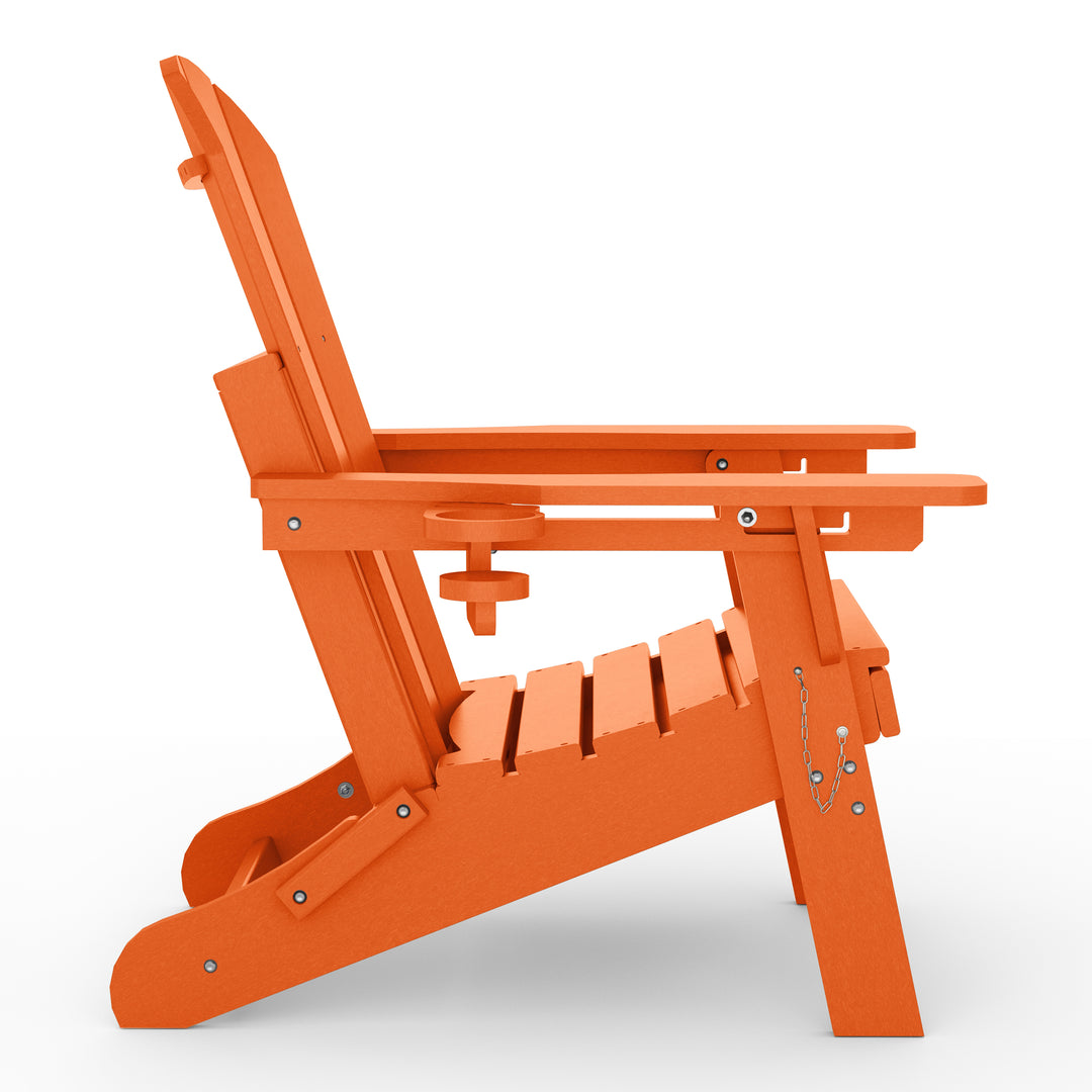 Malibu 2-Piece Outdoor Folding Adjustable Adirondack Chair with Cup Holder & Hideaway Ottoman and 18" Side Table