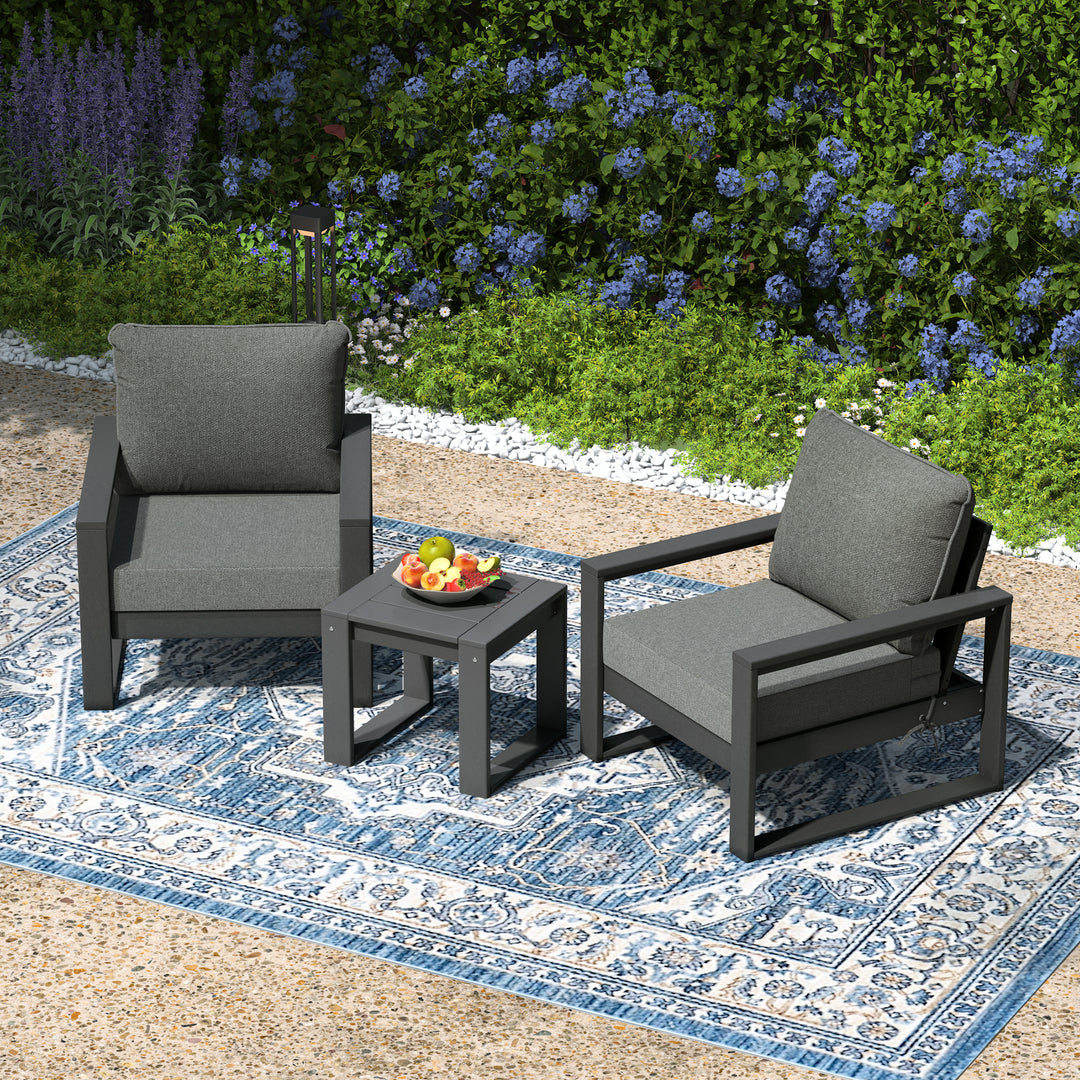 Montara Outdoor Modern 3-Piece HDPE Patio Sofa Set with Side Table