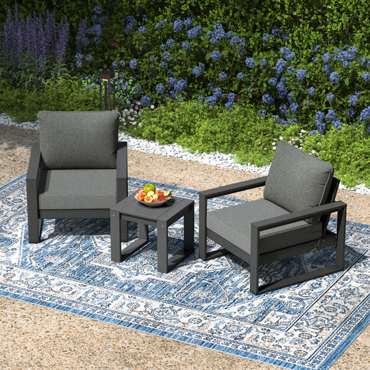 Montara Outdoor Modern 3-Piece HDPE Patio Sofa Set with Side Table