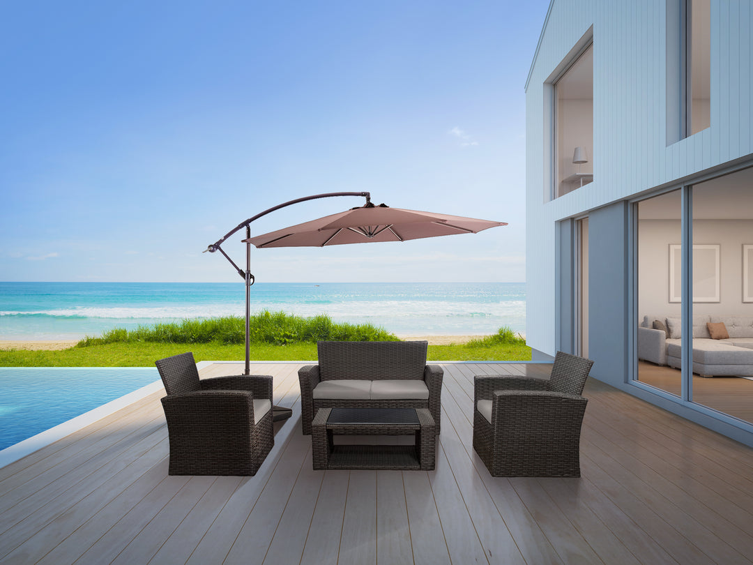 Coastal 4-Piece set Gray color base Outdoor / Patio Wicker Rattan Conversation Sofa set with cushions and a Coffee table ( 4 seater )