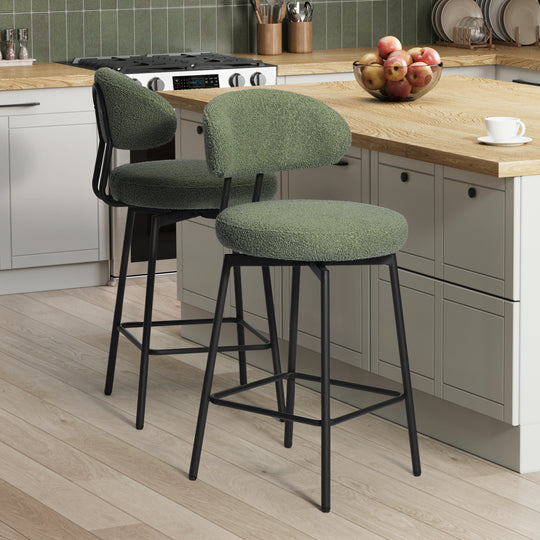 Alexandria Modern Upholstered Sherpa Fabric Counter Height Bar Stools with Back (Set of 2)