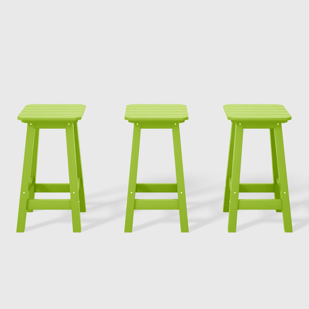 Malibu 24" HDPE Outdoor Patio Square Counter Height Bar Stool (Set of 3)