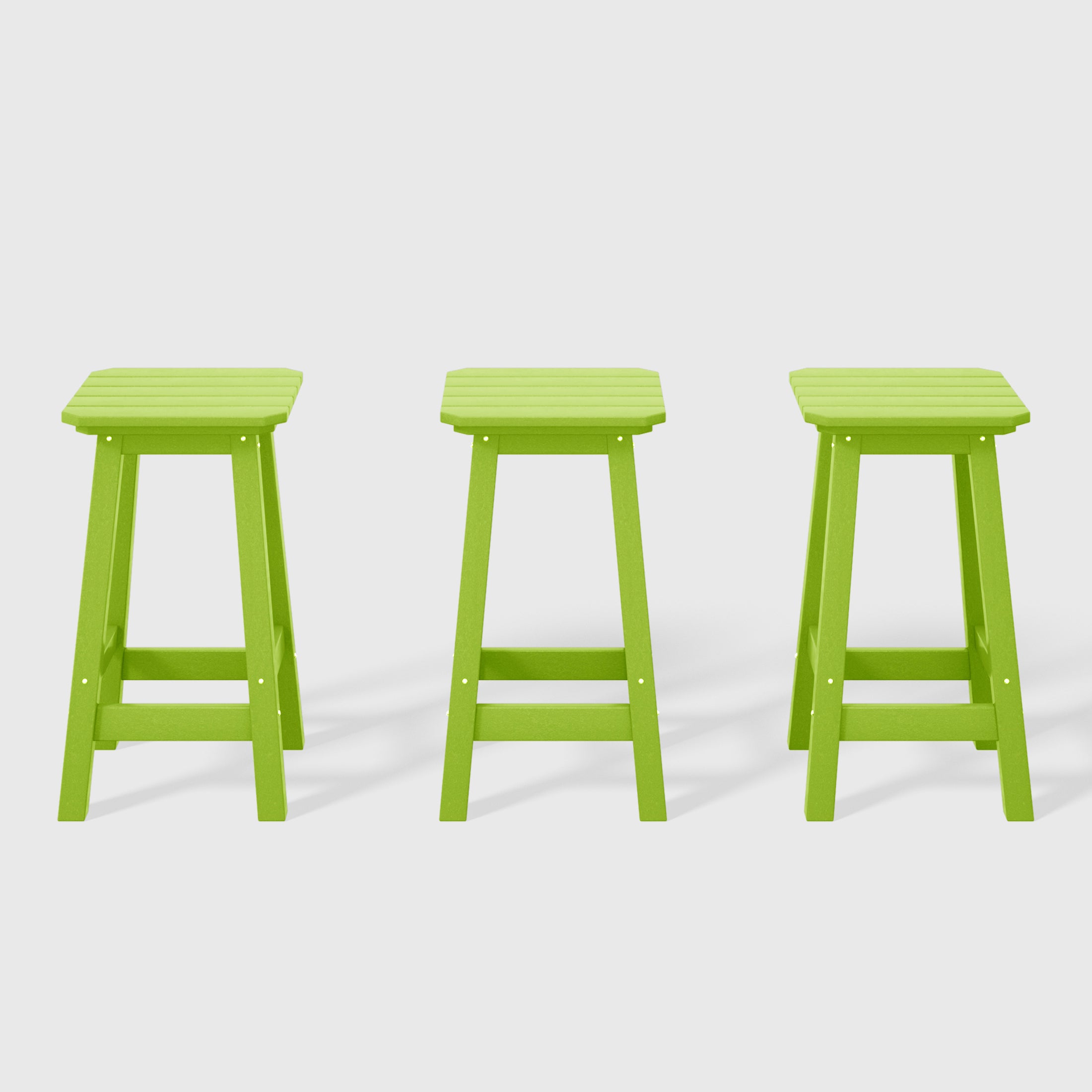 Malibu 24" HDPE Outdoor Patio Counter High Backless Square Bar Stools Set of Three