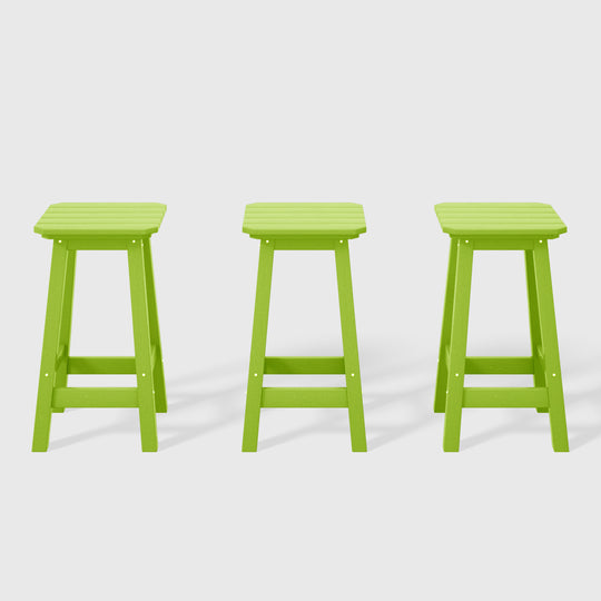 Malibu 24" HDPE Outdoor Patio Square Counter Height Bar Stool (Set of 3)