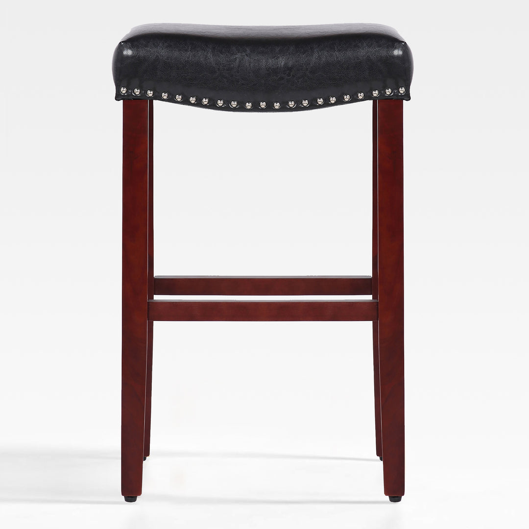 Lenox 29" upholstered nail head bar counter stools with Cherry Red color legs