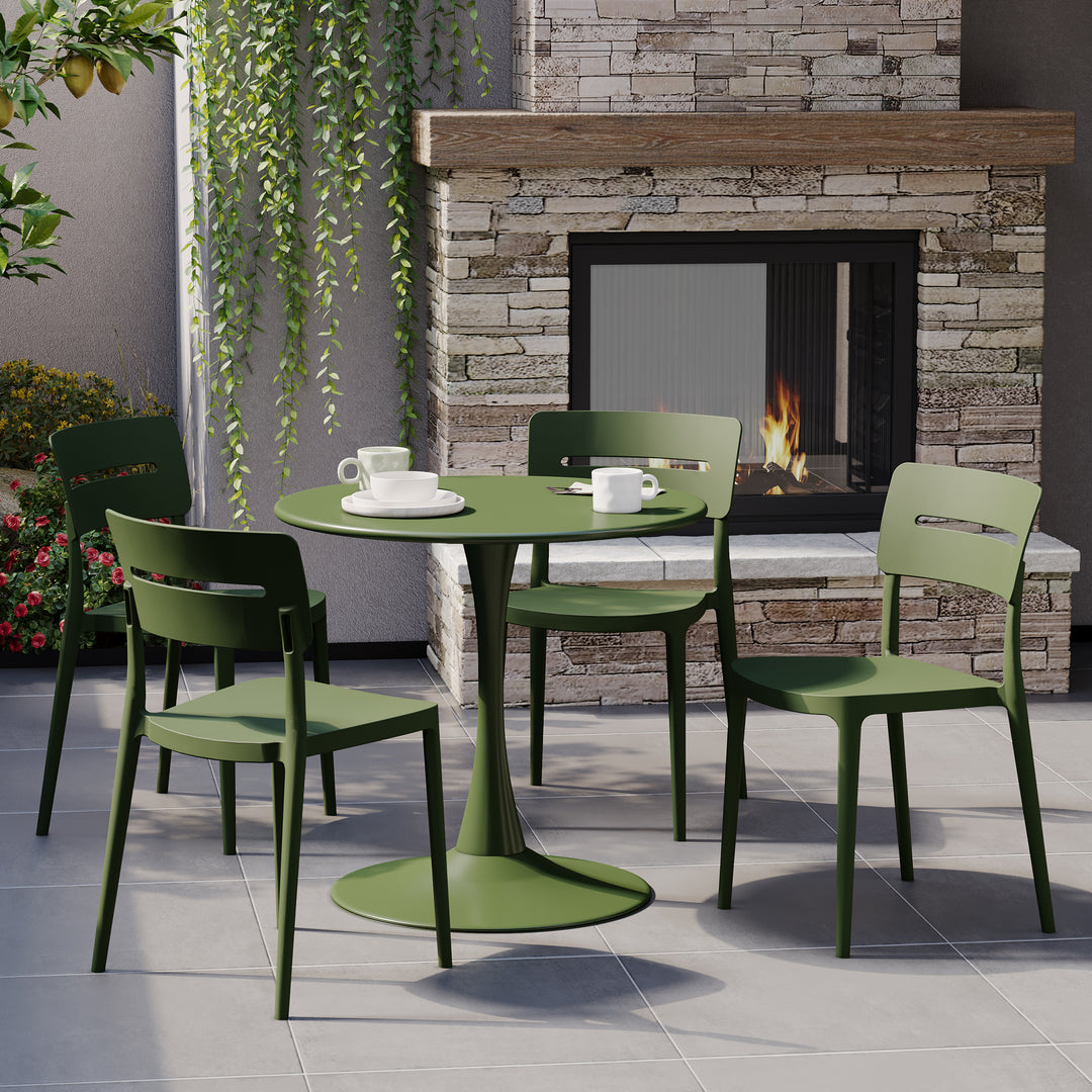 Playa 5-Piece Outdoor Indoor Round Metal Patio Dining Table Set With Stackable Patio Chairs