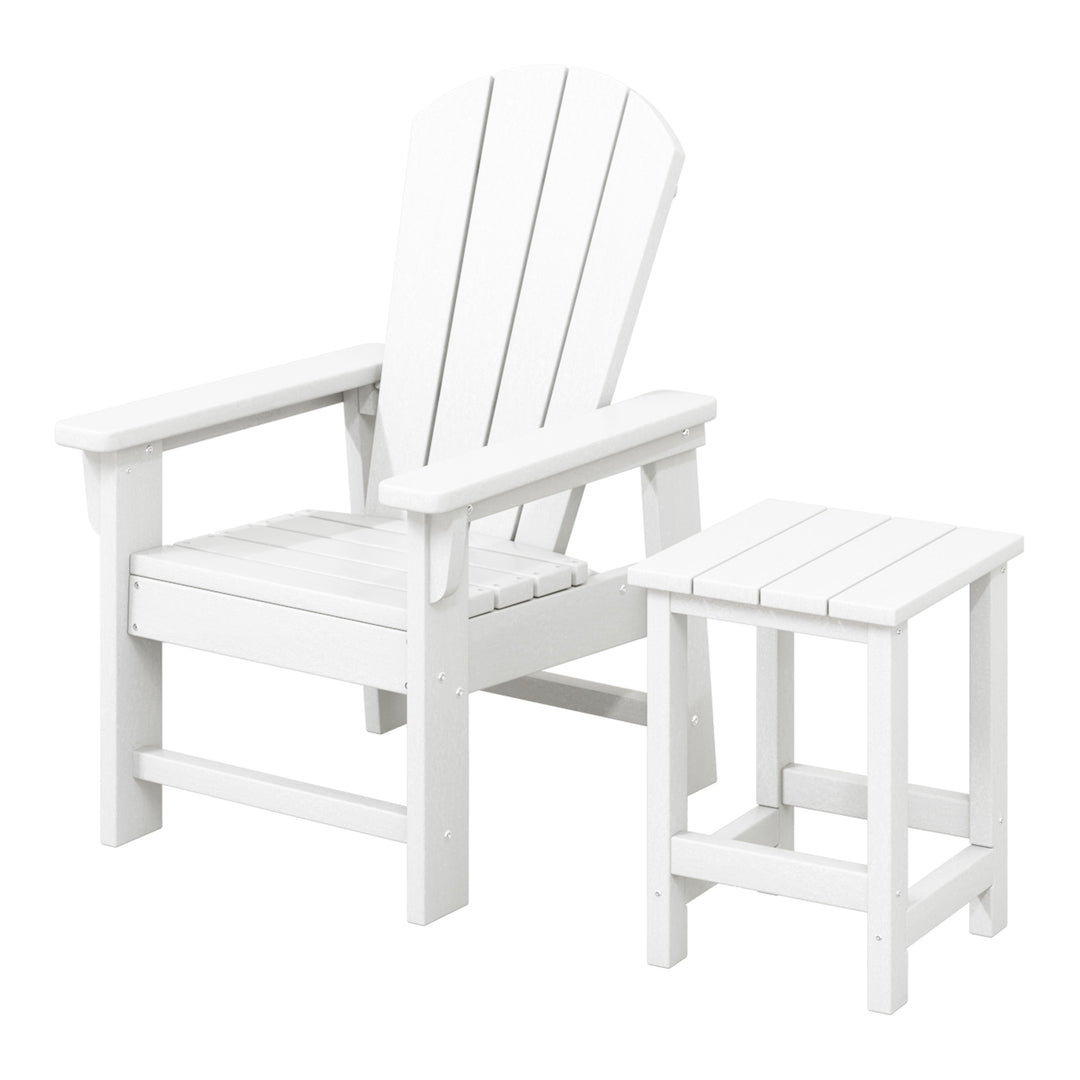 Malibu 2-Piece Kids Outdoor HDPE Adirondack Chair With Square Side Table Set