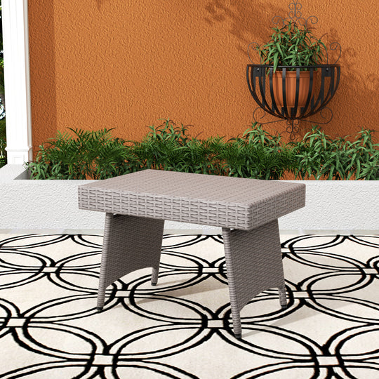 Coastal Plastic Rattan Wicker Outdoor Patio Folding Side Table