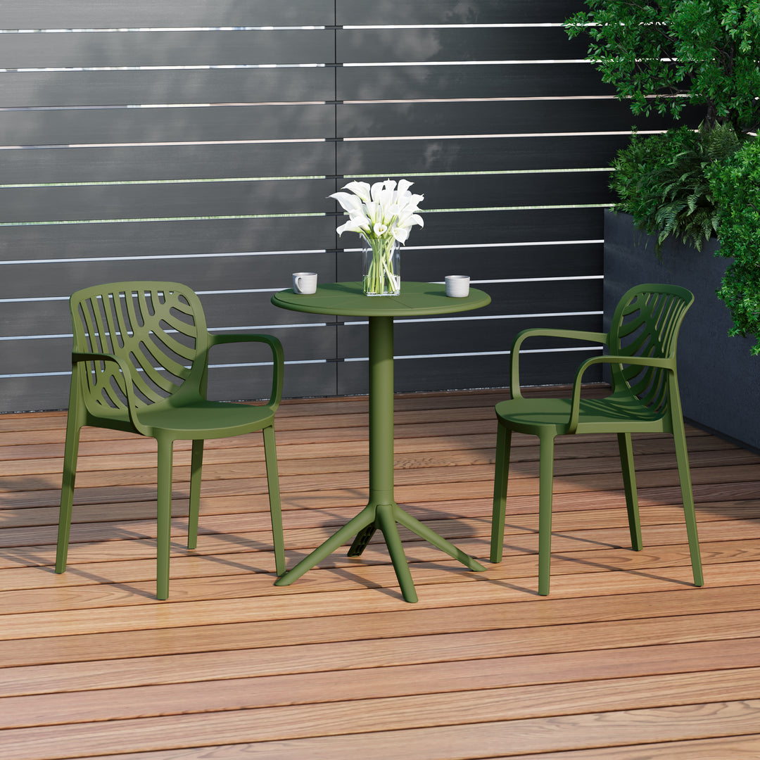 Playa 3-Piece Outdoor Resin Patio Bistro Table Set with Stackable Patio Dining Side Chairs For 2