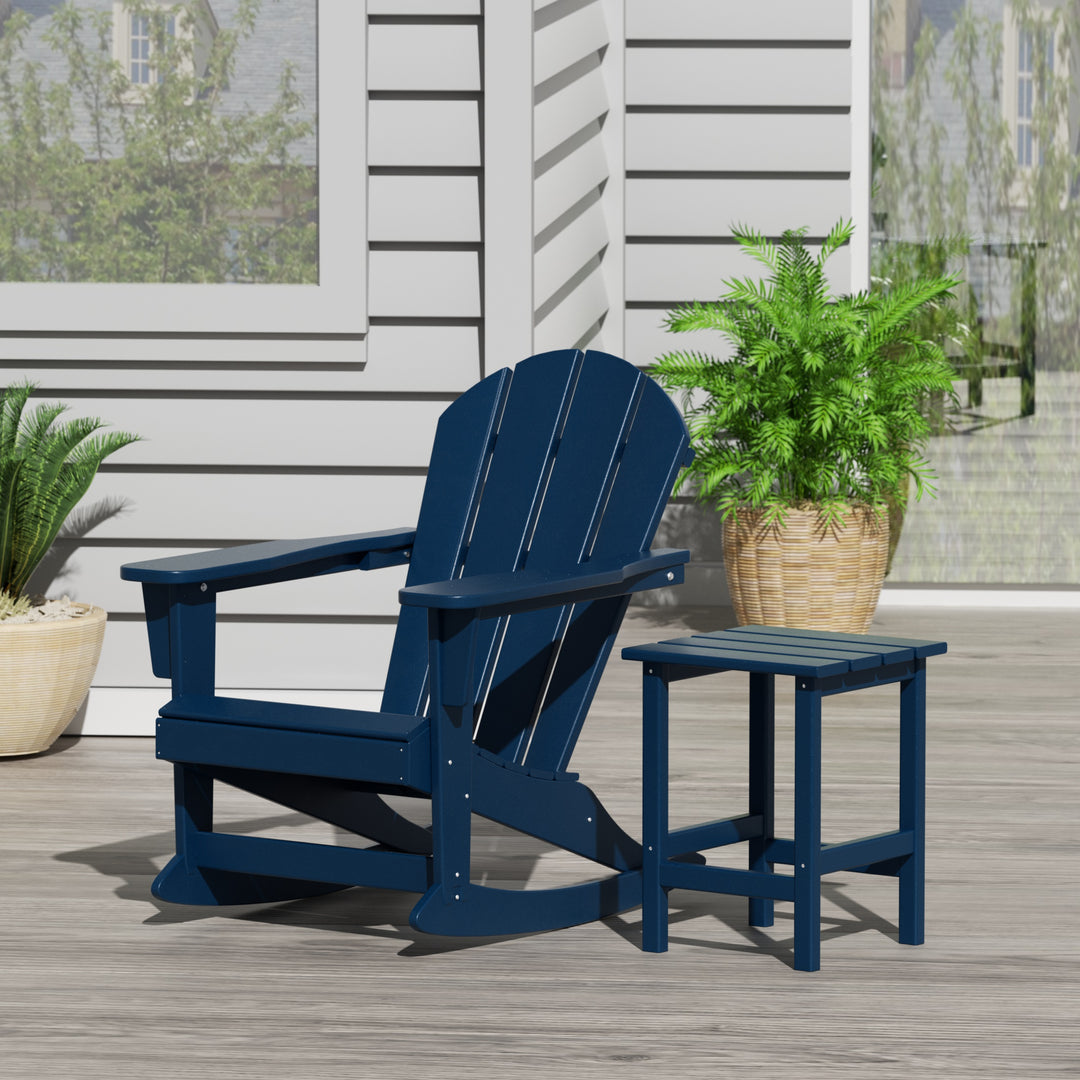 Malibu Outdoor Patio Rocking Adirondack Chairs with Side Table Set