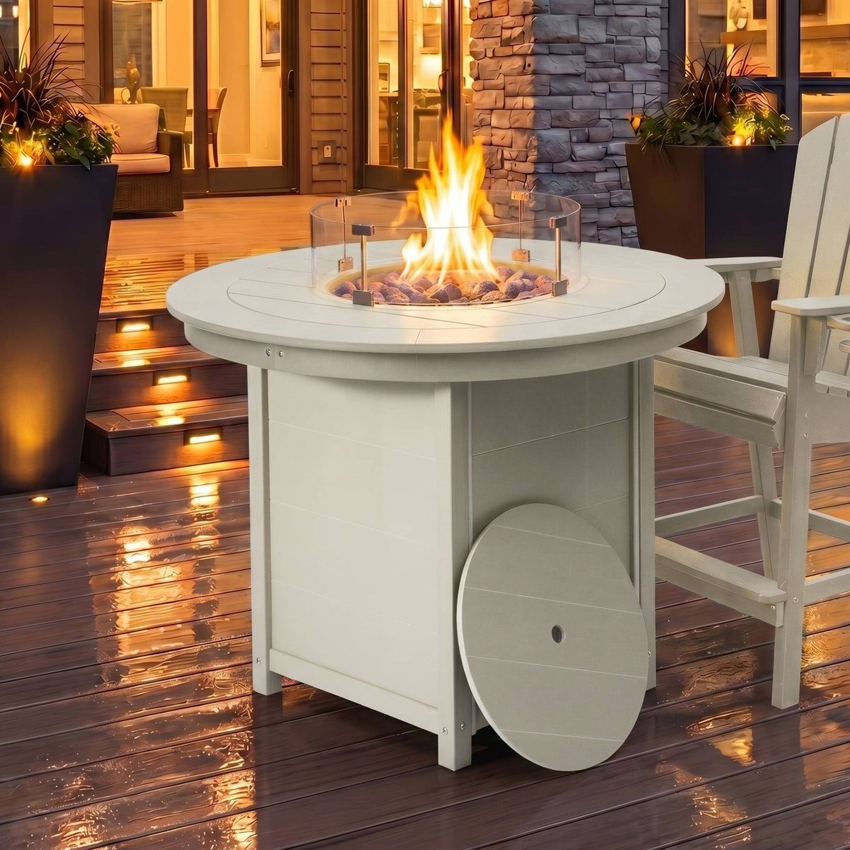 Helios 47" Modern Outdoor Patio Propane Round Counter Height Fire Pit Table