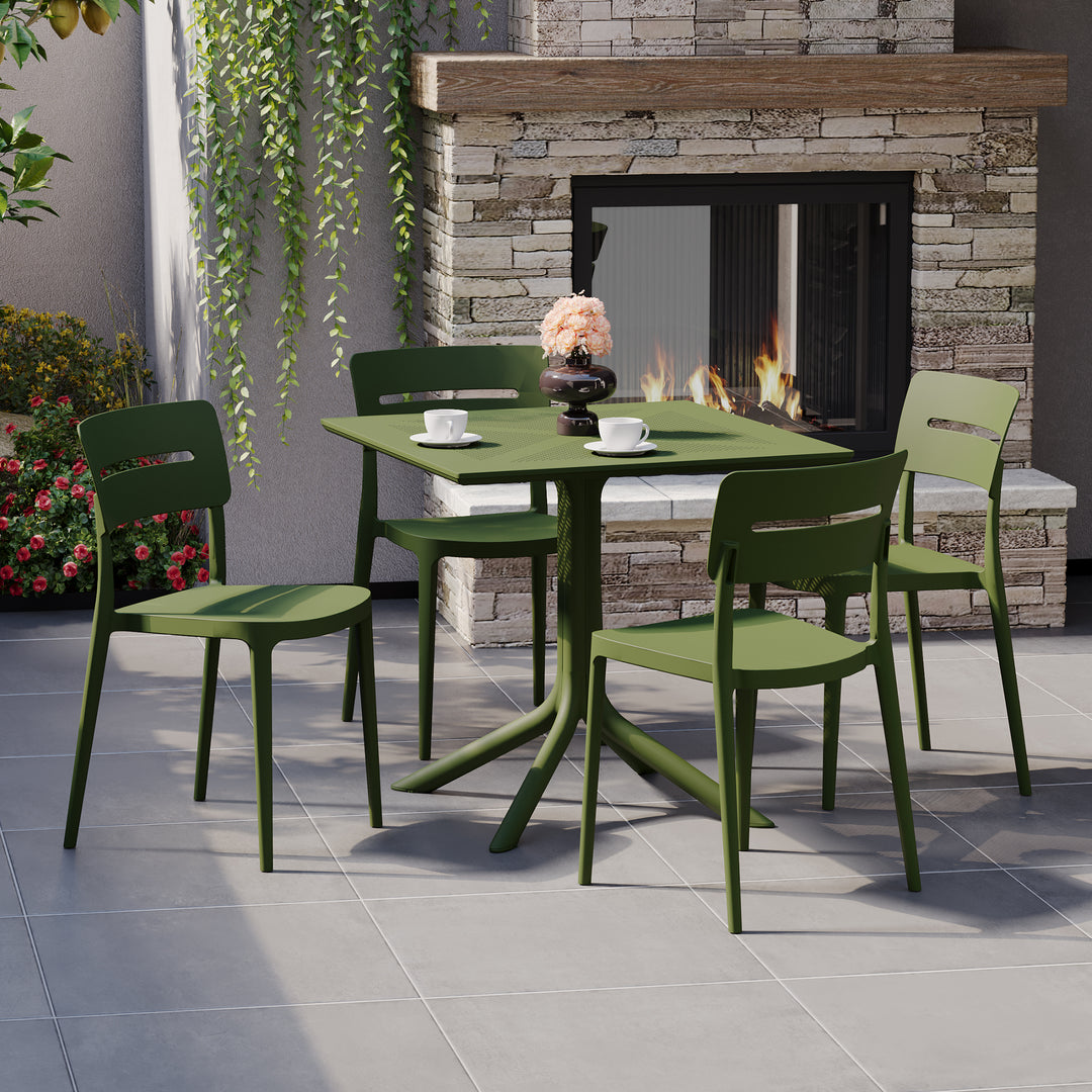 Playa Modern 5-Piece Resin Patio Dining Table Set with Stackable Patio Dining Chairs