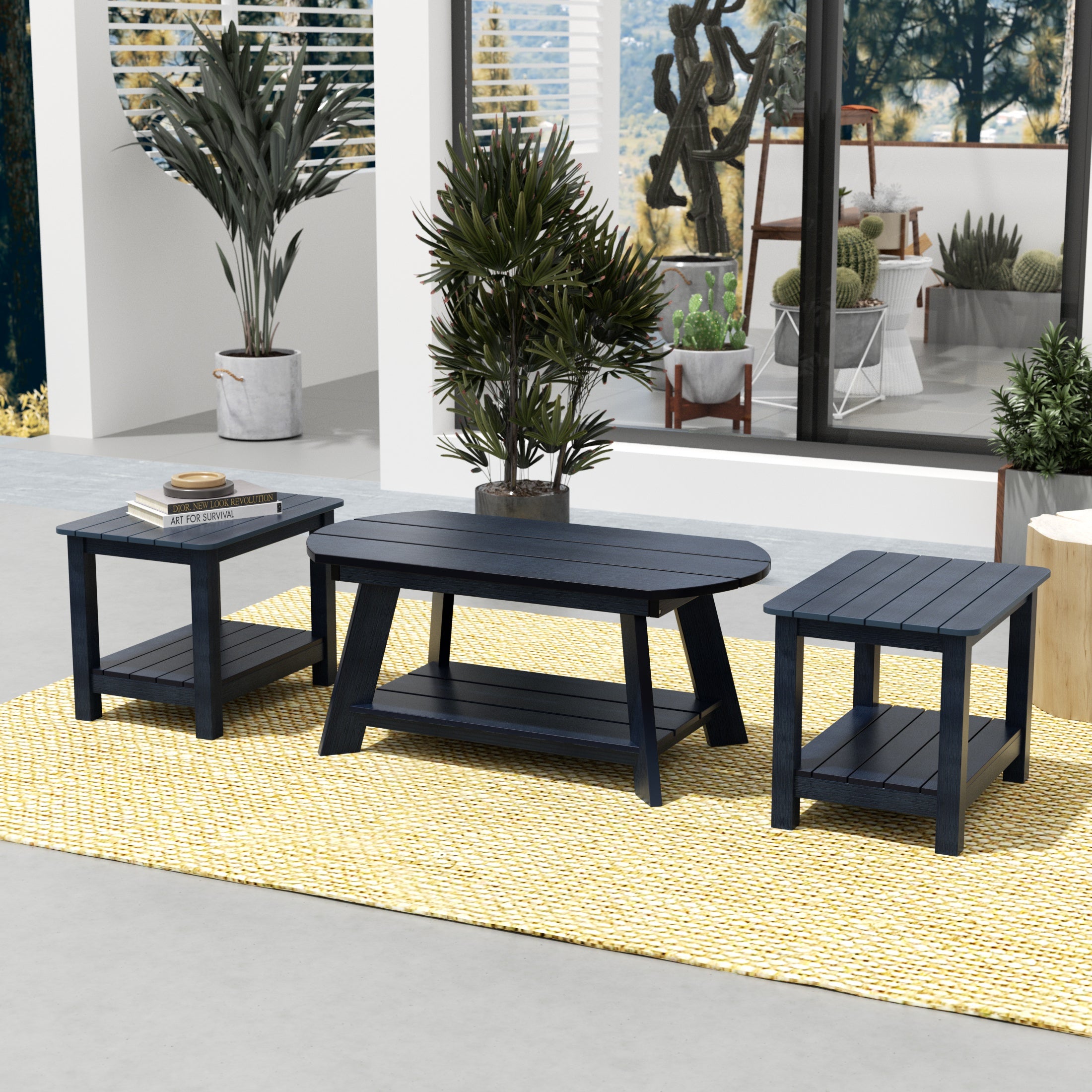 Tuscany 3-Piece HIPS Outdoor Adirondack Coffee Table and Two Side Table Set