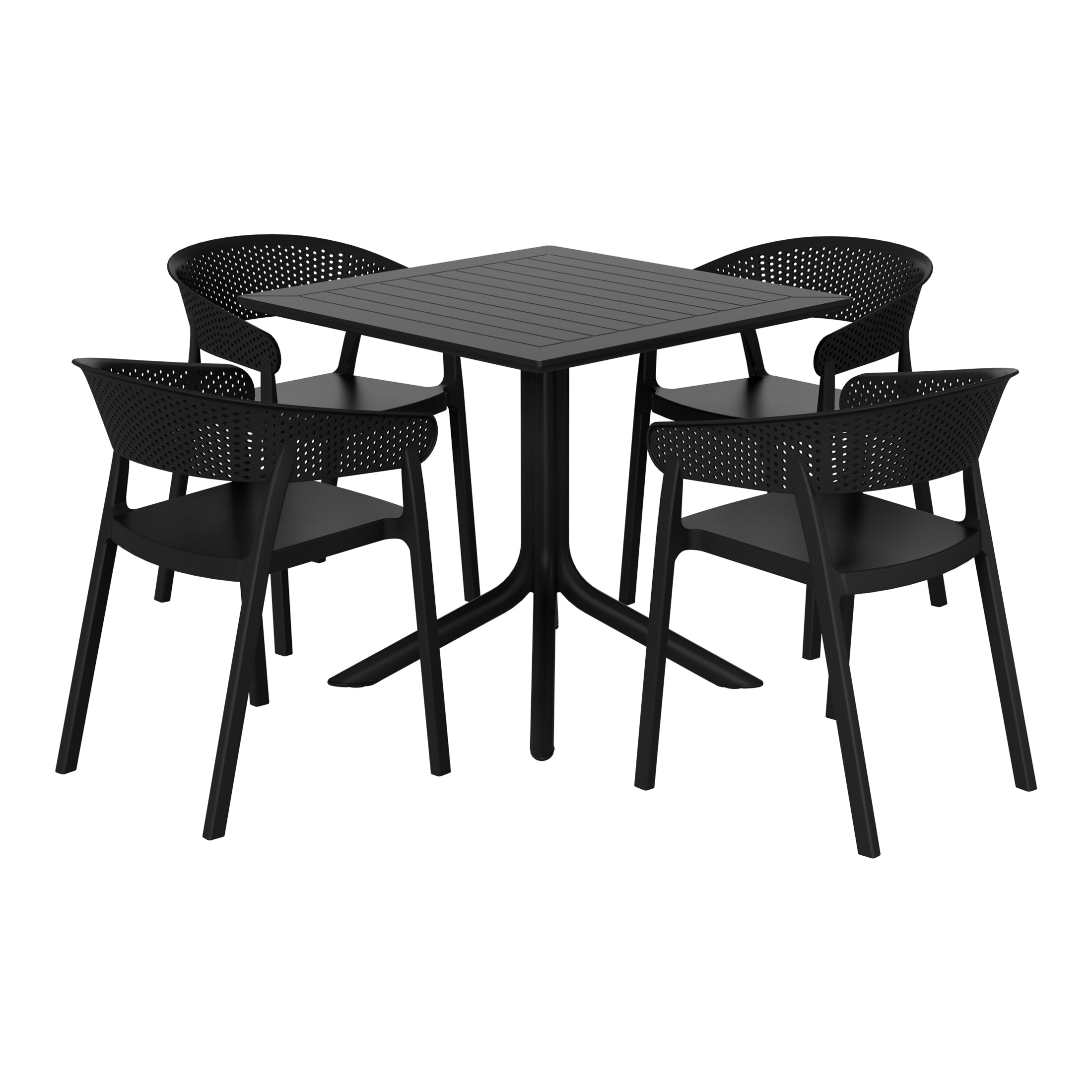 Playa 5-Piece Outdoor Resin Square Patio Dining Table Set with Stackable Patio Dining Chairs