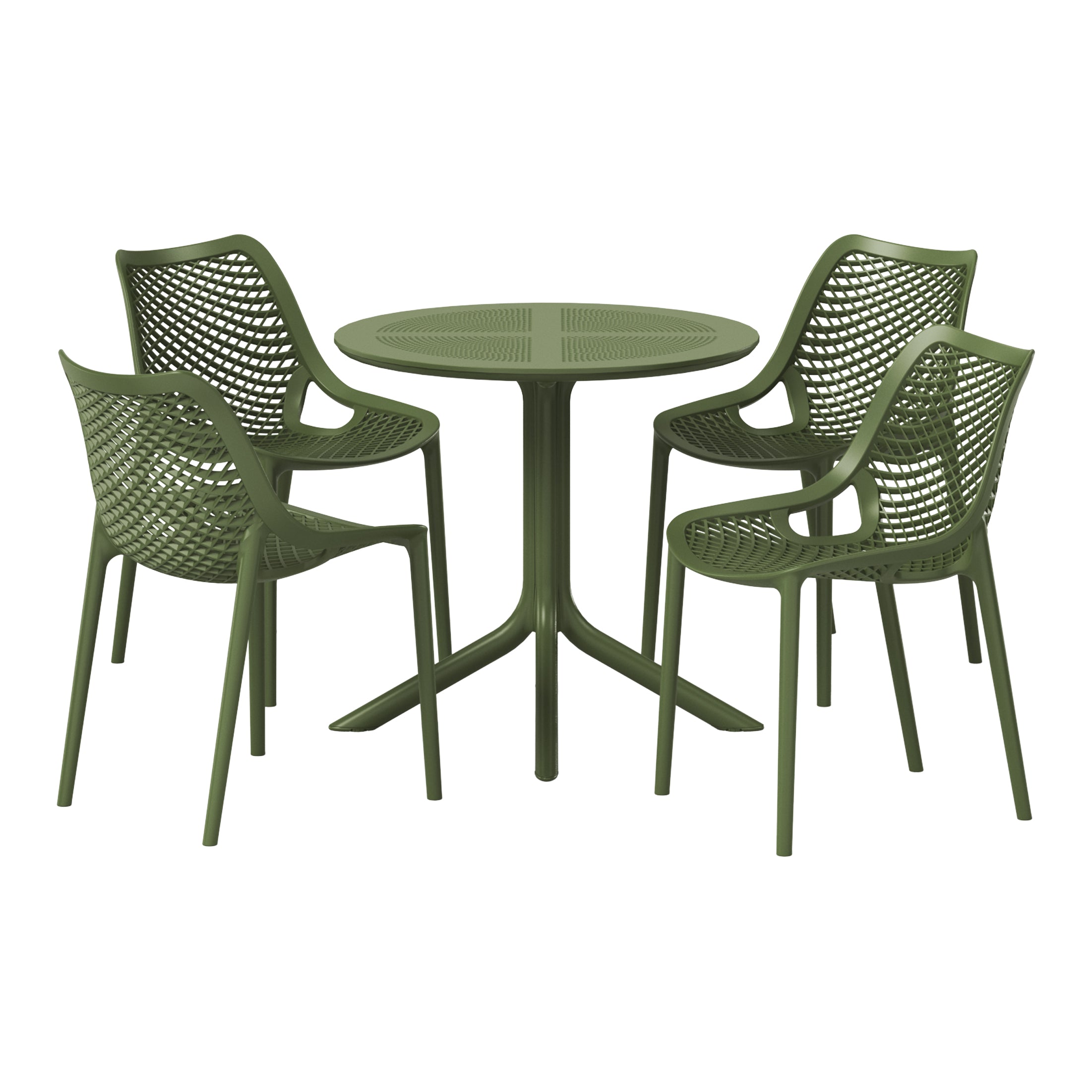 Playa 5-Piece Modern Round Patio Dining Table Set with Stackable Patio Dining Chairs